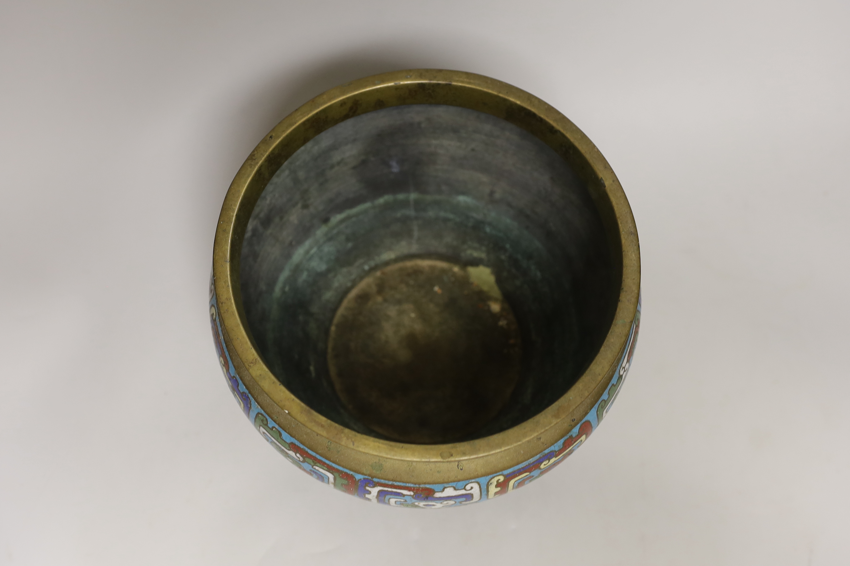 A Japanese champleve enamel and brass jardiniere, 19cm high